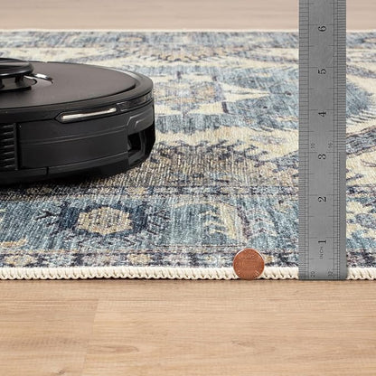 Bloom Rugs Washable Non-Slip 12 ft Runner - Blue/Beige Traditional Oriental Runner for Entryway, Hallway, Bathroom, and Kitchen - Exact Size: 2.5' x 12'