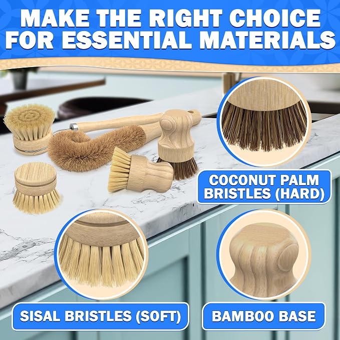 5 Pcs Bamboo Dish Brush Set – Bamboo Dish Scrubber - Image 5