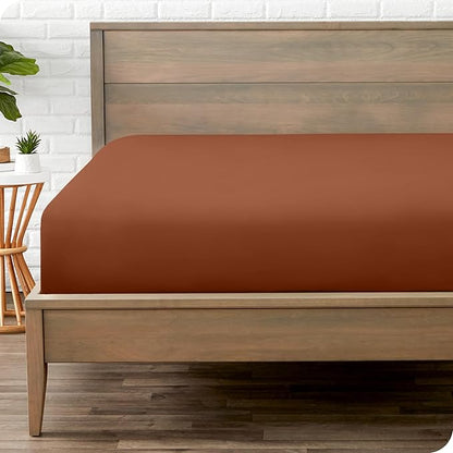 Bare Home Fitted Bottom Sheet Twin Size - Premium 1800 Microfiber - Ultra-Soft Hotel Luxury - Deep Pocket - Durable and Long Lasting (Twin, Terracotta)