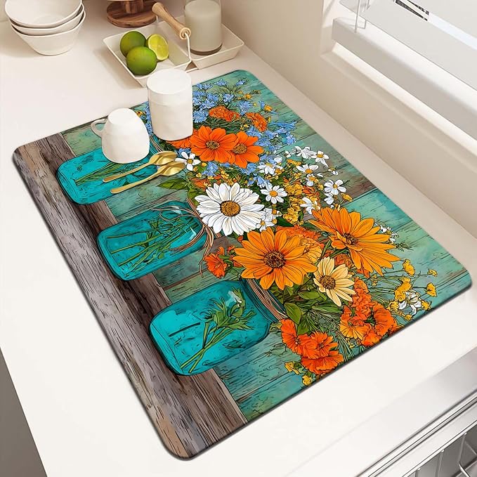 MCALK Floral Vases Dish Drying Mat by MCALK