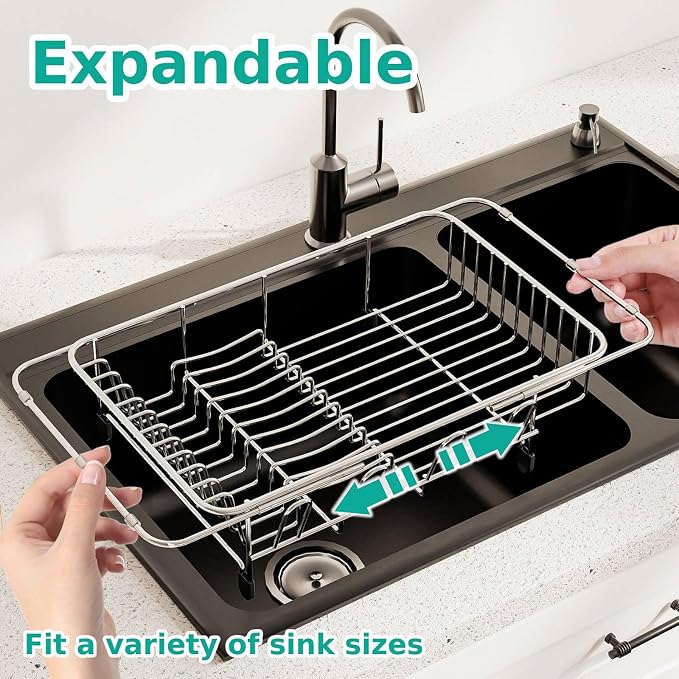 Dish Drying Rack in Sink Expandable Stainless Steel Kitchen Dish Drainer - Image 2
