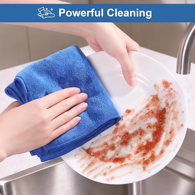 JOYMOOP Microfiber Cleaning Cloths 18 Packs, 11.8" x 11.8" Blue Reusable - Image 5