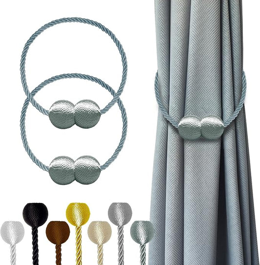 Hion Magnetic Curtain Tiebacks Gray Blue 2 Pack, Curtain Tiebacks Buckles by Hion
