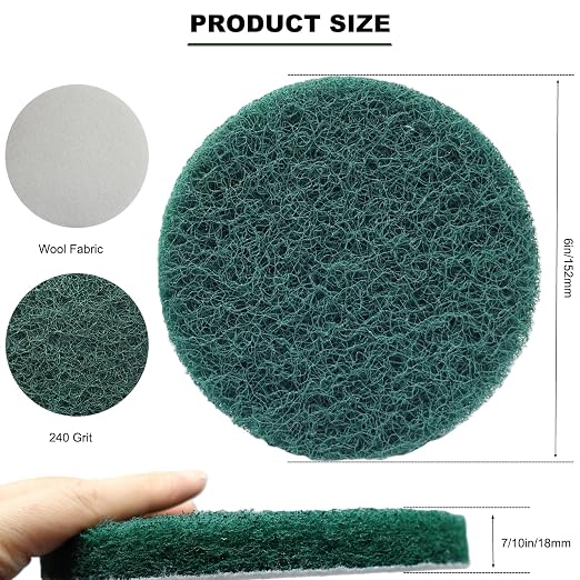 10 Pack 6 Inch Multipurpose Green Scrubber Scouring Pads Flocking Scuff Pads - Image 2