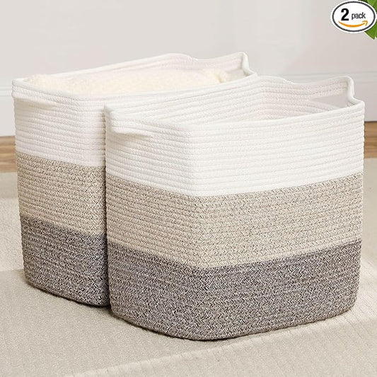 Tall Storage Bins for Clothes Fabric Cotton Rope Storage Baskets by Laughbird