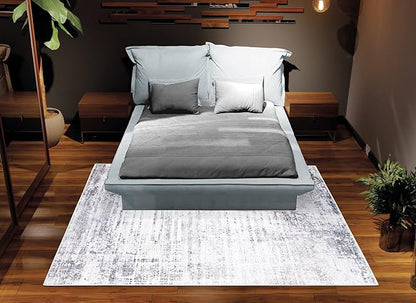 Bloom Rugs Washable Non-Slip 4' x 6' Rug - Gray/Charcoal/Blue Modern Abstract Area Rug for Living Room, Bedroom, Dining Room, and Kitchen - Exact Size: 4' x 6'