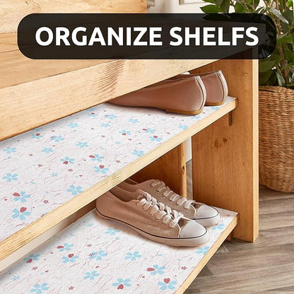 RAY STAR 18X96 Inch Shelf Liner for Kitchen Cabinets, Non-Adhesive Cabinet Liner Washable, PVC Drawer Liner for Dresser Non-Slip Bathroom (Blue-Floral)(1 Roll)