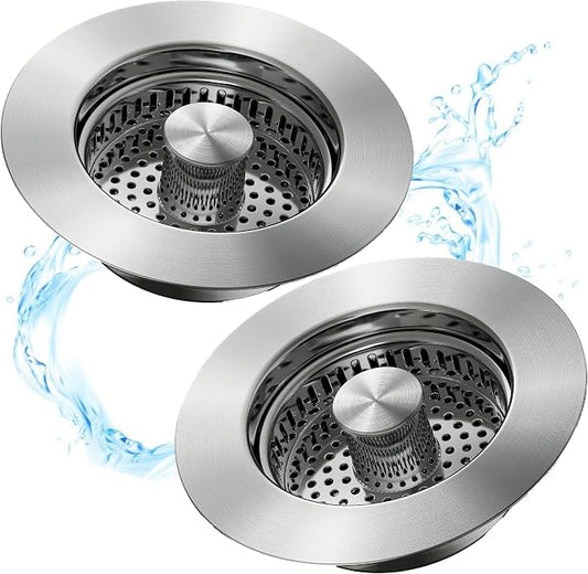 Kitchen Sink Drain Strainer 3 in 1, 304 Stainless Steel Pop Up Sink Stopper by YKWLHomeSolution
