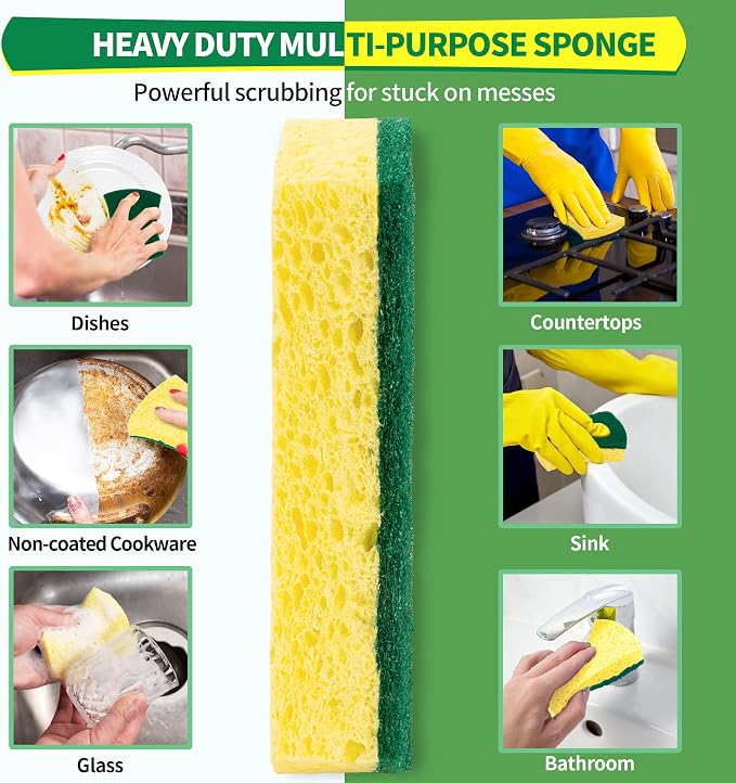HOMERHYME Heavy Duty Sponges, 12 Pack Cellulose Scrub Sponge, Dual-Sided - Image 2