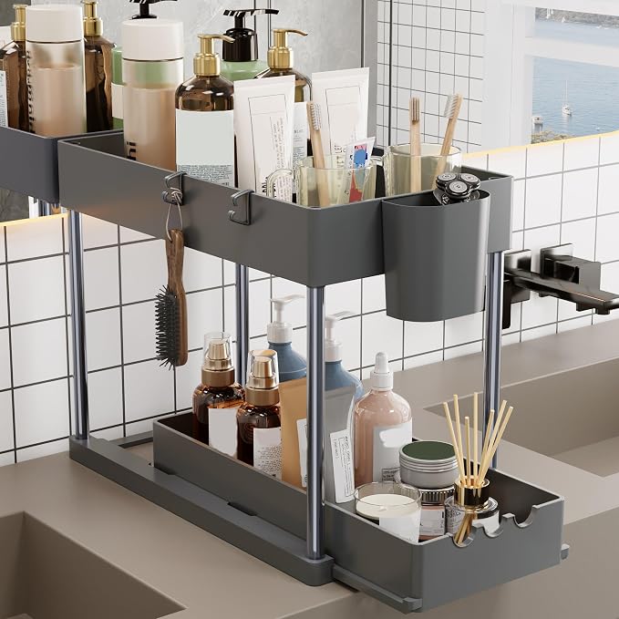 2 Pack Under Sink Organizers and Storage, 2-Tier Sliding Cabinet Organizer - Image 5