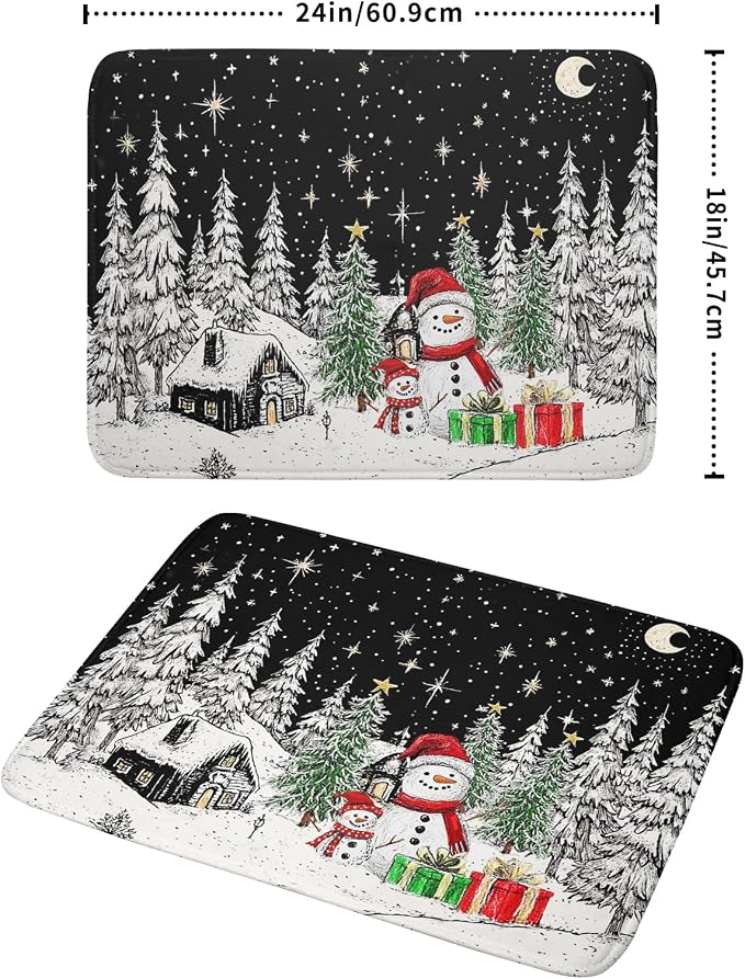 Winter Snowman Dish Drying Mat 24 X 18 in Black Microfiber Dish Pad Absorbent - Image 2