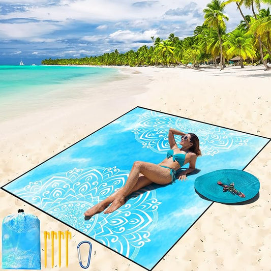WIWIGO Beach Blanket Waterproof Sandproof Beach Mat 79" X 83"/10'x9'for 2-8 by WIWIGO