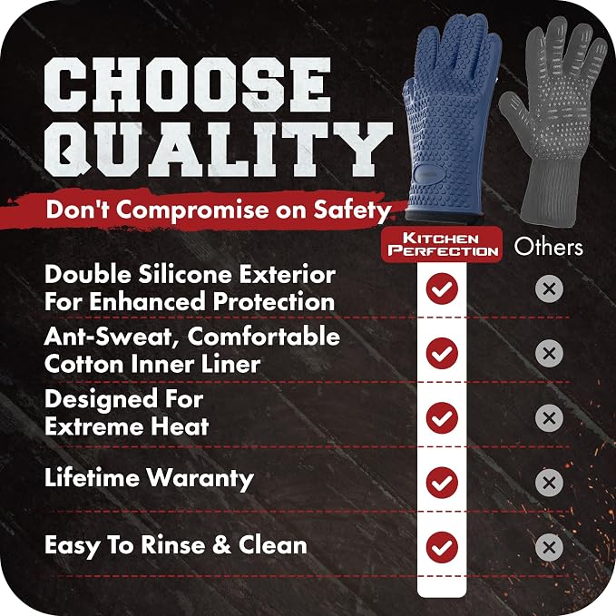 KITCHEN PERFECTION XL Silicone Smoker Oven Gloves-Extreme Heat Resistant BBQ - Image 8