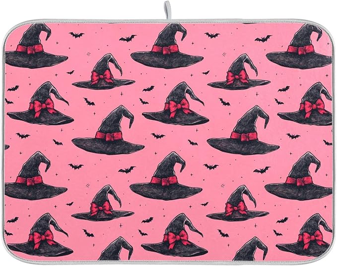 Witch Bow Hot Pink Dish Drying Mat by Wamika