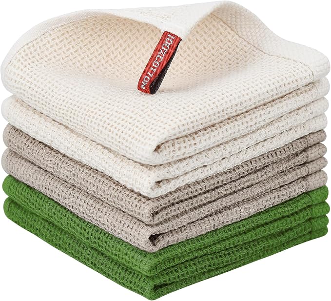 Nialnant 6 Pack Kitchen Towels, 100% Cotton Dish Cloth by Nialnant