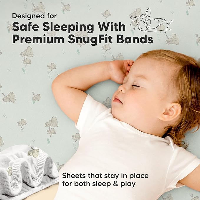 Pack and Play Sheets Fitted - 2-Pack Mini Crib Sheets for Pack N Play Mattress 38x26, Soft & Cozy, Neutral Toddler Playard Bedding, Snug Fitted Mini Baby Crib Mattress Cover Boy, Girl (Elly)