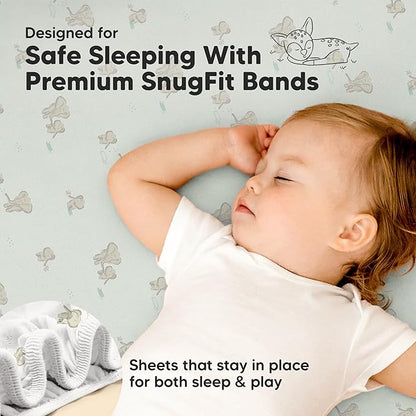 Pack and Play Sheets Fitted - 2-Pack Mini Crib Sheets for Pack N Play Mattress 38x26, Soft & Cozy, Neutral Toddler Playard Bedding, Snug Fitted Mini Baby Crib Mattress Cover Boy, Girl (Elly)