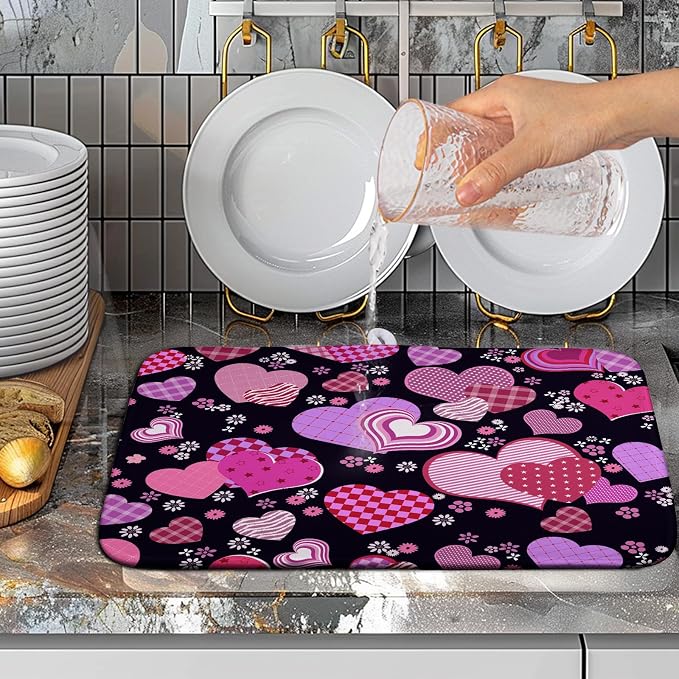 Valentine's Day Pink Love Heart Dish Drying Mat - Image 5