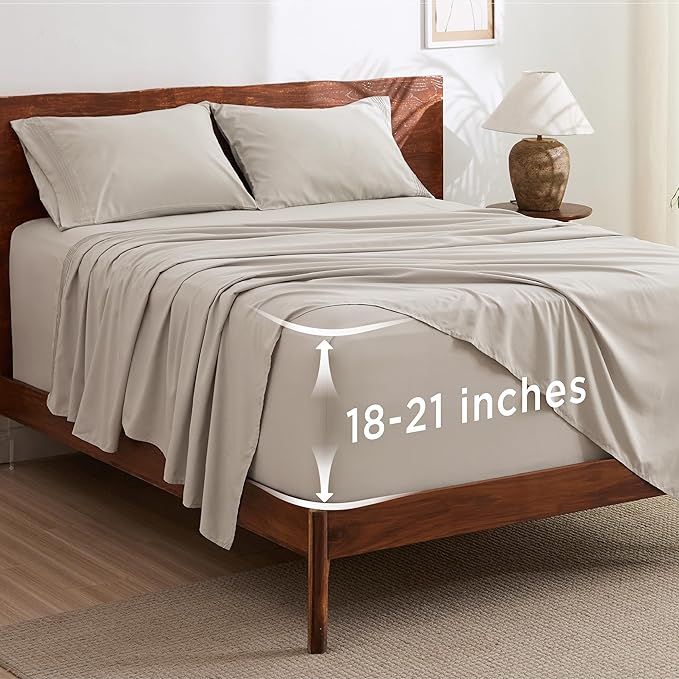 Bedsure Deep Pocket Full Size Bed Sheets Set - Fits Mattresses Up to 21 Inches Thick - 4 Piece GentleSoft Bed Sheets, Moisture Wicking, Soft & Cooling Bedsheet & Pillowcases, Easy & Secure Fit, Linen