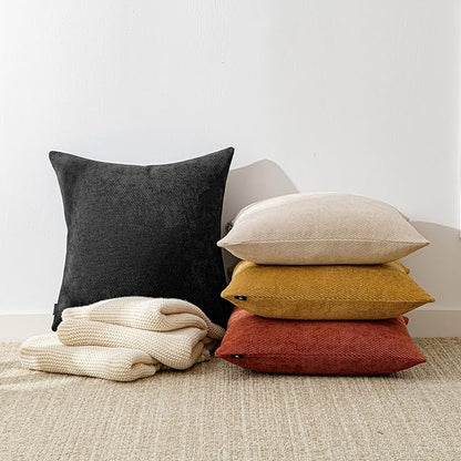 a moment Pack of 2 Decorative Chenille Throw Pillow Covers with Twill Cushion Covers for Sofa Living Room Couch Bed 20x20 Inch Black