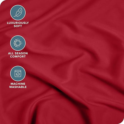 Fitted Bottom Sheet Full Size - Premium 1800 Microfiber - Ultra-Soft Hotel Luxury - Deep Pocket - Durable and Long Lasting - Fitted Sheet (Full, Red)