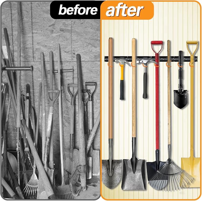 3-H 6×16" All Metal Garden Tool Organizer, Garage Tool Organizer, Broom Holder - Image 6