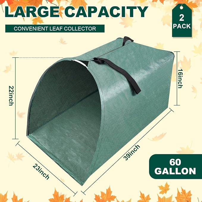 2 Pack 60 Gallon Large Leaf Collector, Dustpan-Style Lawn and Leaf Bags - Image 2