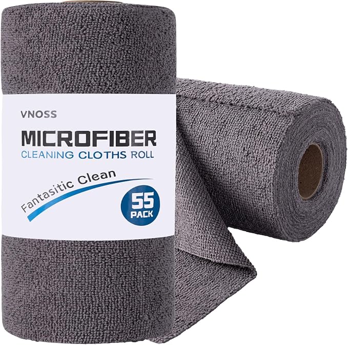 55 Pack Microfiber Cleaning Cloth Roll, Tear Away Reusable Towels, Ultra by Vnoss