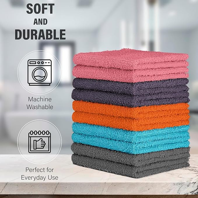 DecorRack 10 Pack 100% Cotton Wash Cloth, Luxurious Soft, 12 x 12 inch Ultra - Image 2