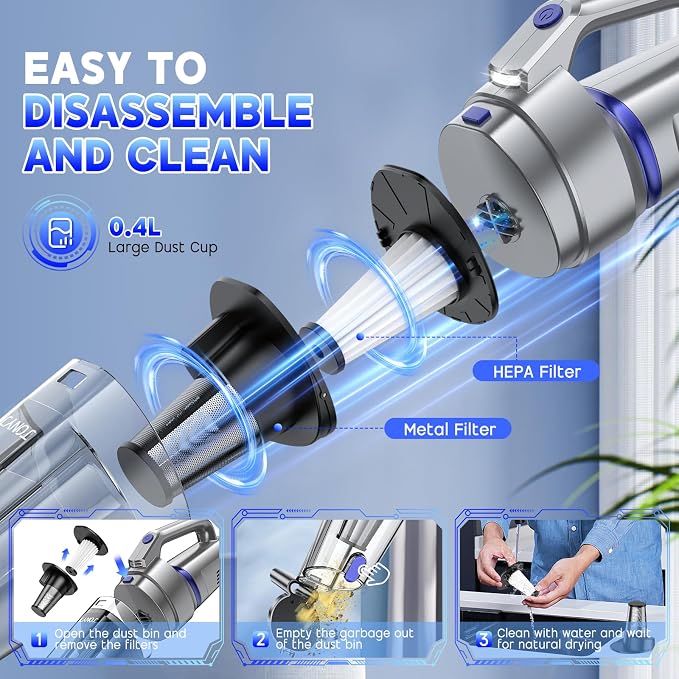 JONYJ Handheld Vacuum Cordless, 16000PA Strong Suction Hand Held Car Vacuum - Image 5