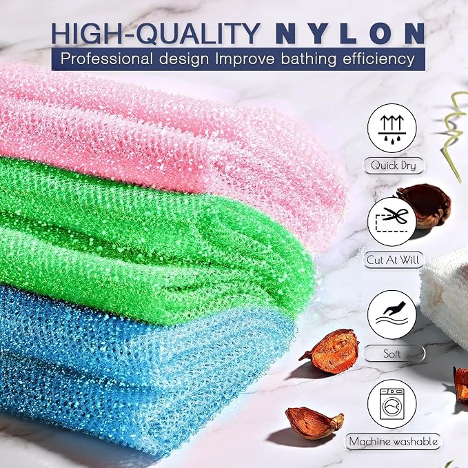 UJFQBH 3 Piece Bright Style African exfoliating net Exfoliating Shower Set Long - Image 4