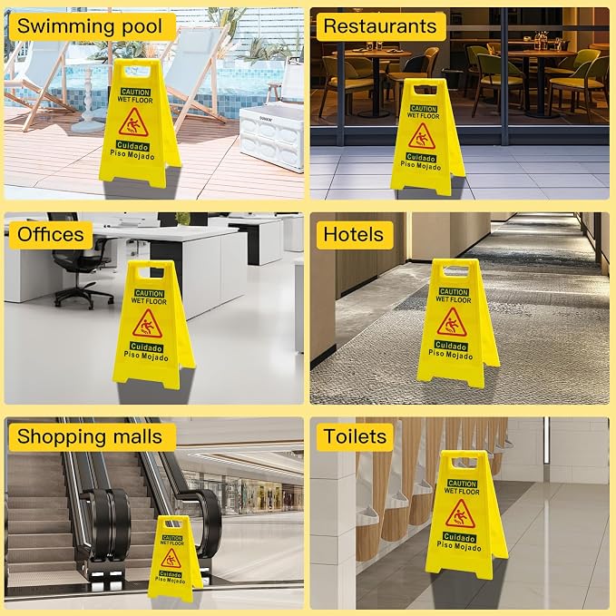 2-Pack Caution Wet Floor Sign, 17.5" Height, Bright Yellow, Double-Sided - Image 7