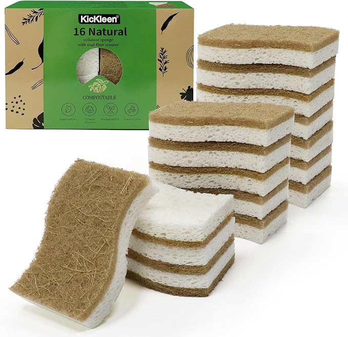 16 Pack Biodegradable Natural Kitchen Sponge by KICKLEEN