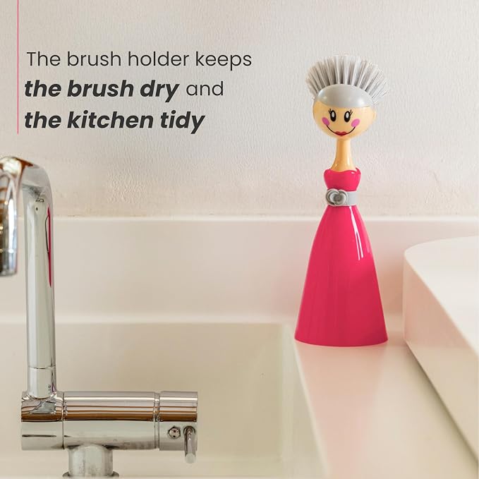 Vigar Dolls Dish Brush with Ergonomic Handle and Dress-Shaped Brush Holder - Image 6