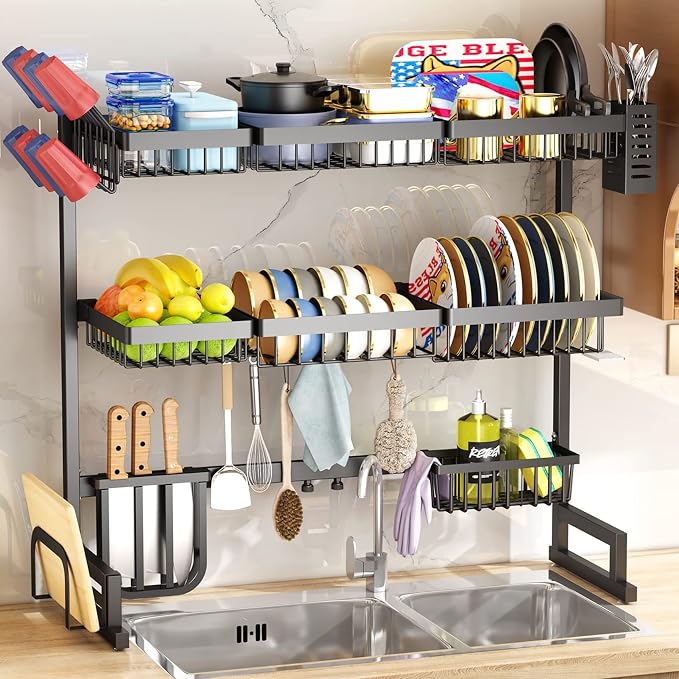 Over The Sink Dish Drying Rack, 3 Tier Adjustable Large Capacity Kitchen by SNTD