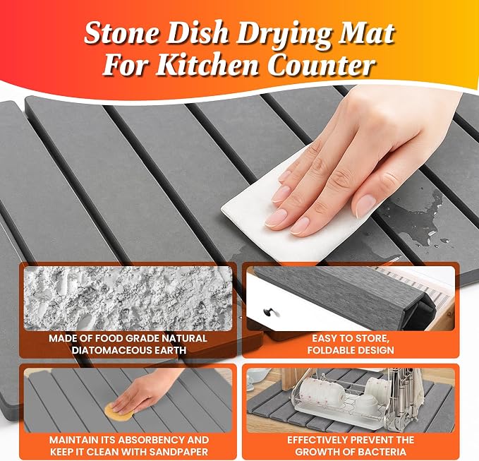 Large Stone Dish Drying Mat for Kitchen Counter, Instant Drying Pad, Super - Image 5