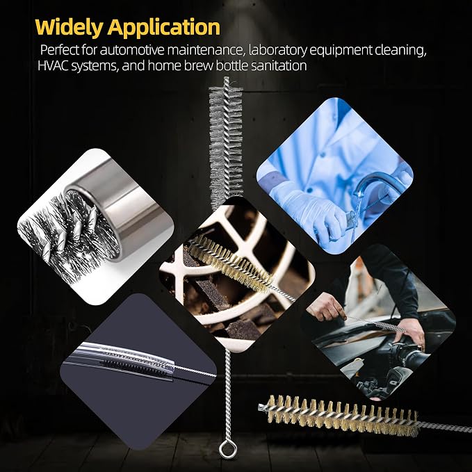 16Pcs Stainless Steel & Brass Wire Tube Brushes Bottle Brush Set, Narrow Spaces - Image 7