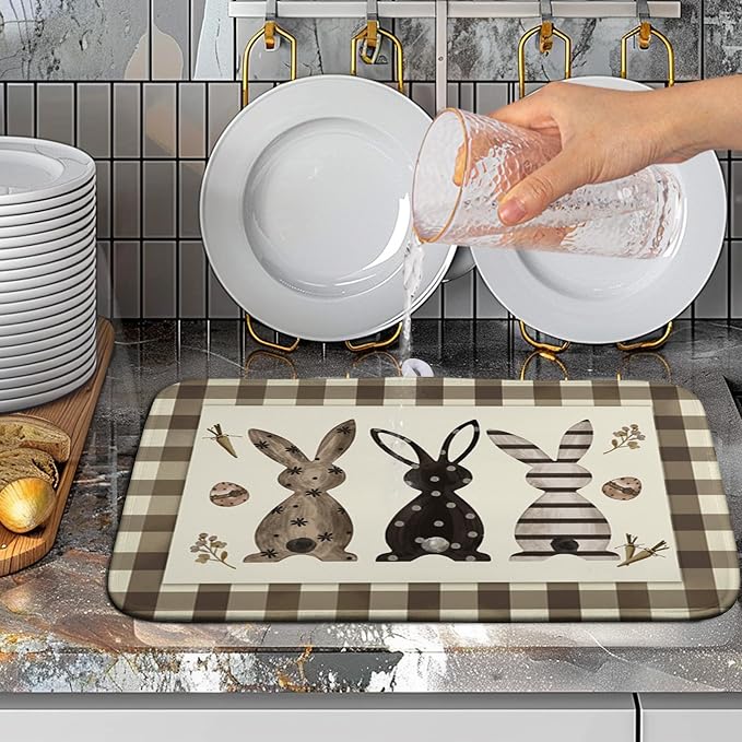 Easter Dish Drying Mat for Counter Bufflao Plaids Bunny Dish Mat Cute Rabbits - Image 5