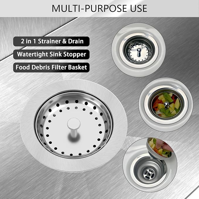Kitchen Sink Drain 3-1/2 Inch Brushed Stainless Steel Sink Drain Strainer - Image 3