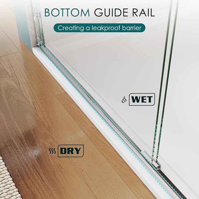 ELEGANT Double Sliding Shower Door 56-60" W x 72" H, Semi-Frameless Bypass - Image 8