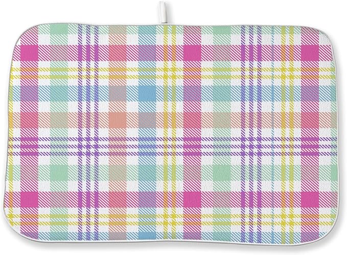 Easter Checkered Dish Drying Mats 18x24 Inch Colorful Buffalo Plaid Drying Mats by GOLIANDA
