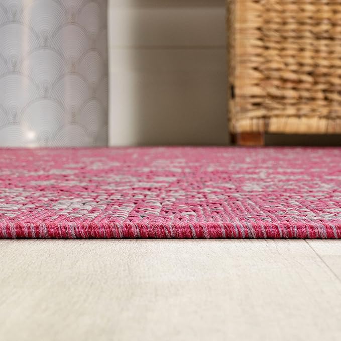 JONATHAN Y Weave Floral Indoor Outdoor Runner Rug 2X8 Fuchsia/Light Gray, Tela Bohemian Textured for Backyard, Patio, Porch, Easy-Cleaning, High Traffic, Pet-Friendly, Non-Shedding (SMB100G-28)