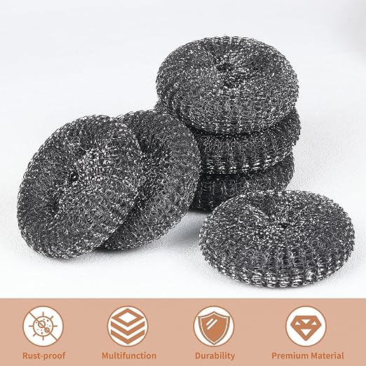 6PCS Steel Wool Scrubber Wire Sponge Set, Barbecue Grill Cleaning Scrubber Pads - Image 5