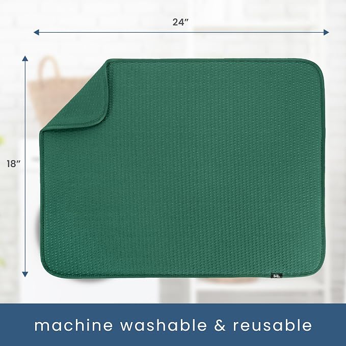S&T INC. Dish Drying Mat XL, 18” x 24”, Absorbent Microfiber Kitchen Counter Mat - Image 7