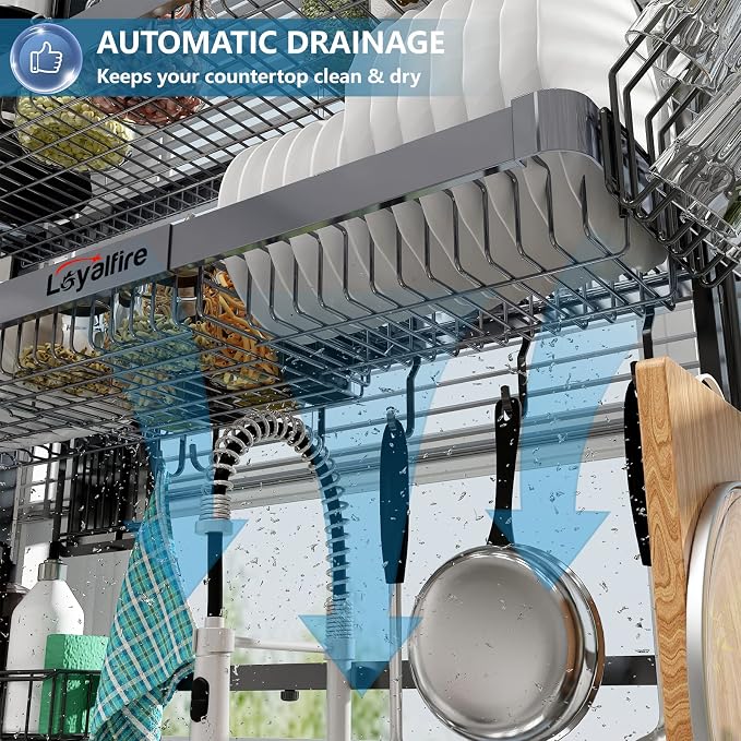 Over Sink Dish Drying Rack, 3 Tier Adjustable Length Stainless Steel Large - Image 5