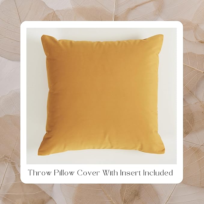 Solid Color Velvet Throw Pillow with Insert Included (Ginger Yellow, 22"x22"), Decorative Pillow for Sofa, Couch, Bed, Chair Cushion