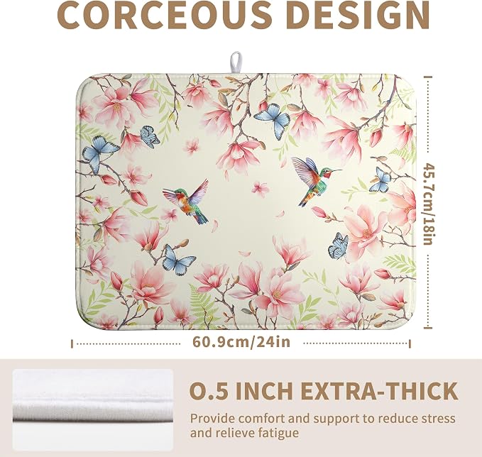 Spring Flowers Floral Dish Drying Mats Spring Summer Hummingbird Dish Mat - Image 4