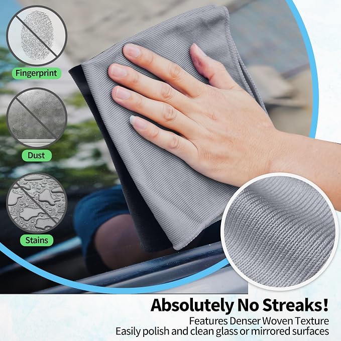 HOMERHYME Microfiber Cleaning Cloth, 12 Pack Window Glasses Cleaning Cloth - Image 3
