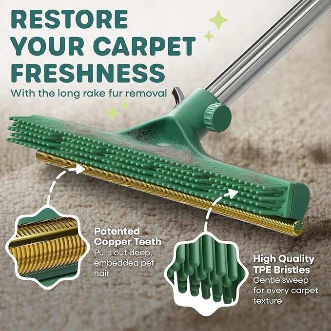 Carpet Rake for Pet Hair Removal, 60” Long Handle – Heavy-Duty Pet Hair Remover - Image 2