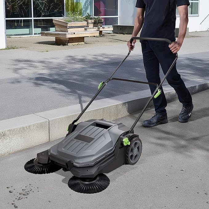 Walk-Behind Hand Push Floor Sweeper, 25.6" Sweeping Width Floor Sweeper Manual - Image 2